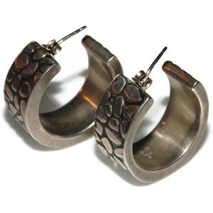 Vintage Estate Sterling Silver Large Puffy Wide Textured Hoops Pierced Earrings